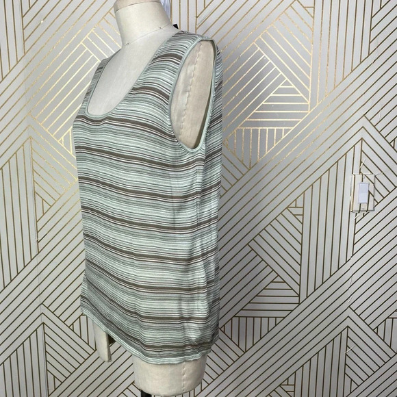 Akris Sweater Tank Top Blouse Shell Sleeveless Knit Stripe Green‎ Brown Size 14 - Picture 6 of 10
